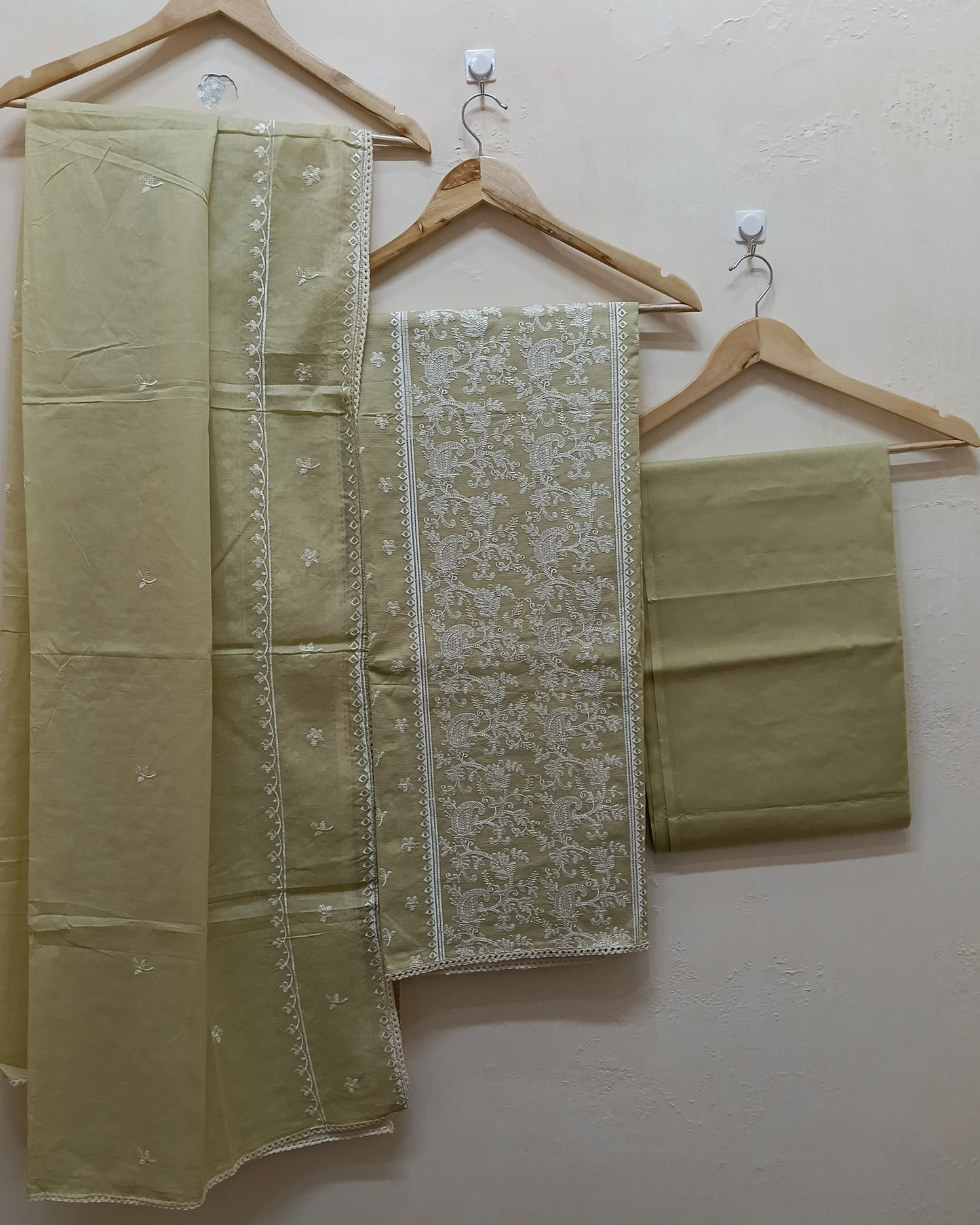 Lemon Yellow Unstitched Cotton Suit – White Thread Embroidery
