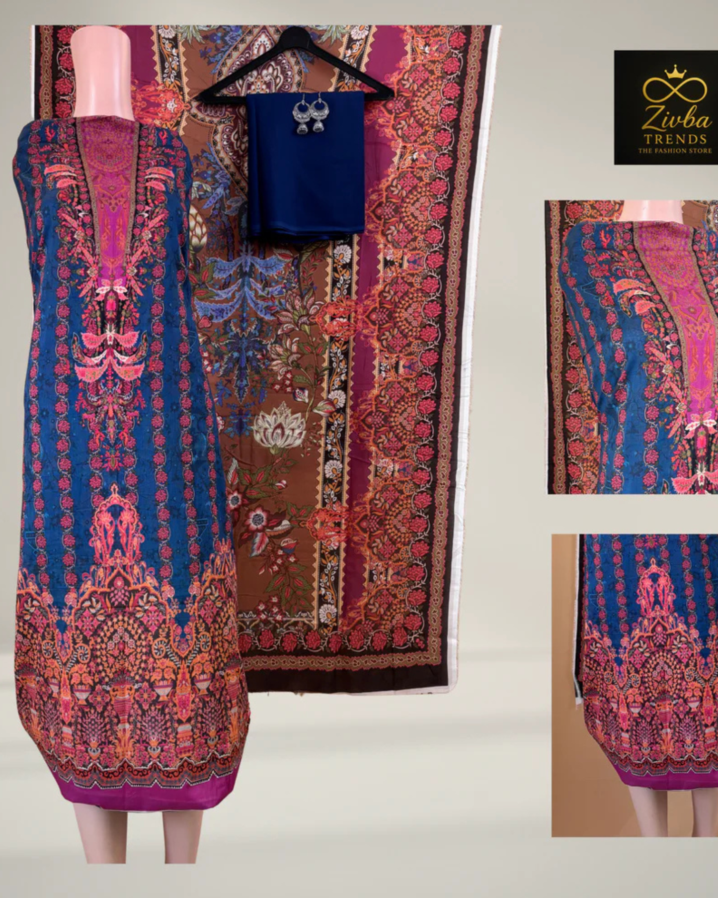Morpankhi Blue Printed Suit Set with Elegant Floral Detailing