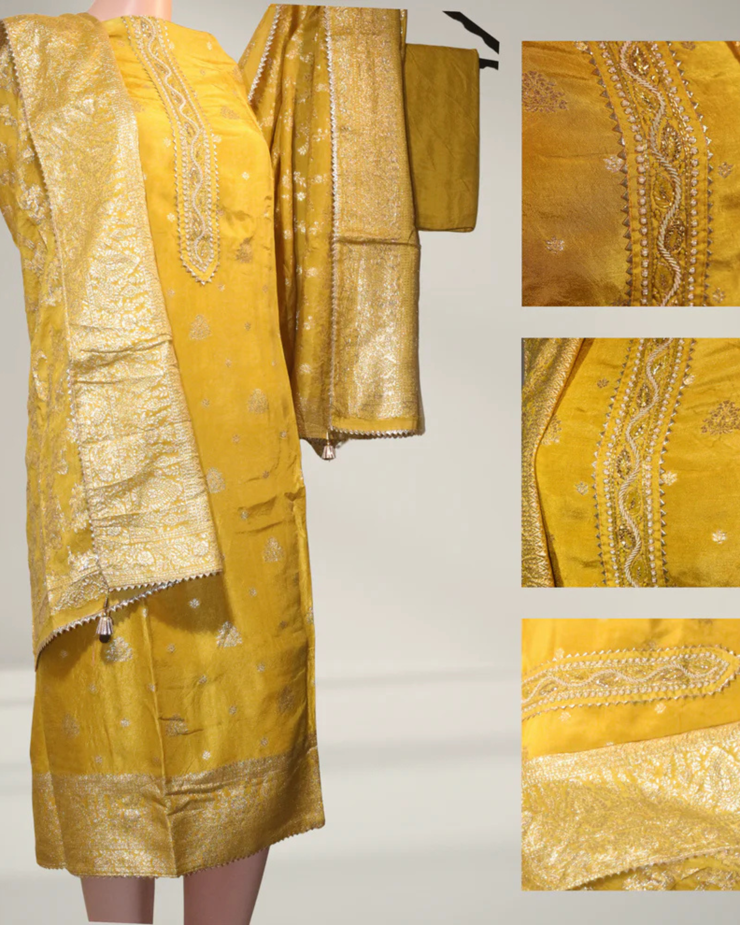 Banarasi Silk Suit Set – Kurta, Dupatta & Plain Bottom