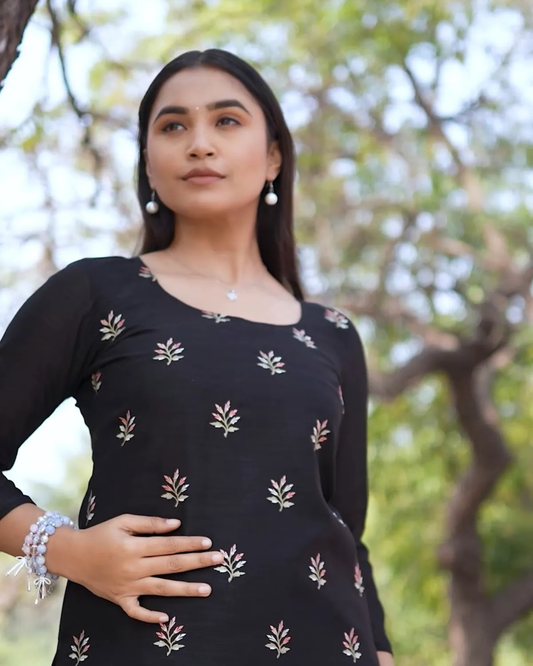 Black Embroidered Fox Georgette Unstitched Suit