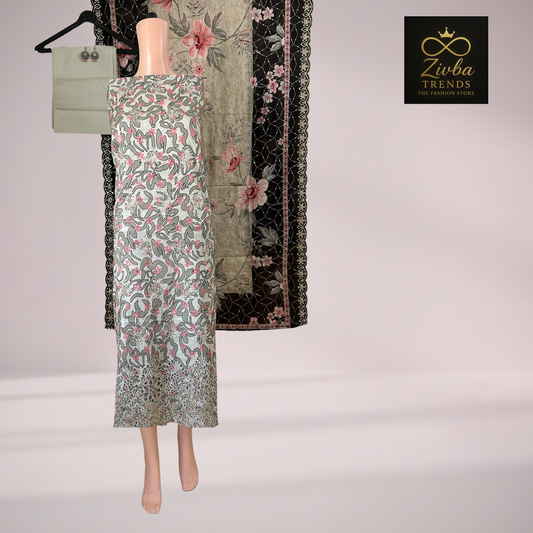 Printed Pista Green Embroidered Unstitched Suit Set