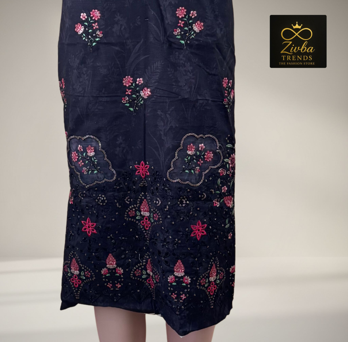 Black & Cherry Red Embroidered Suit Set with Sequence Detailing