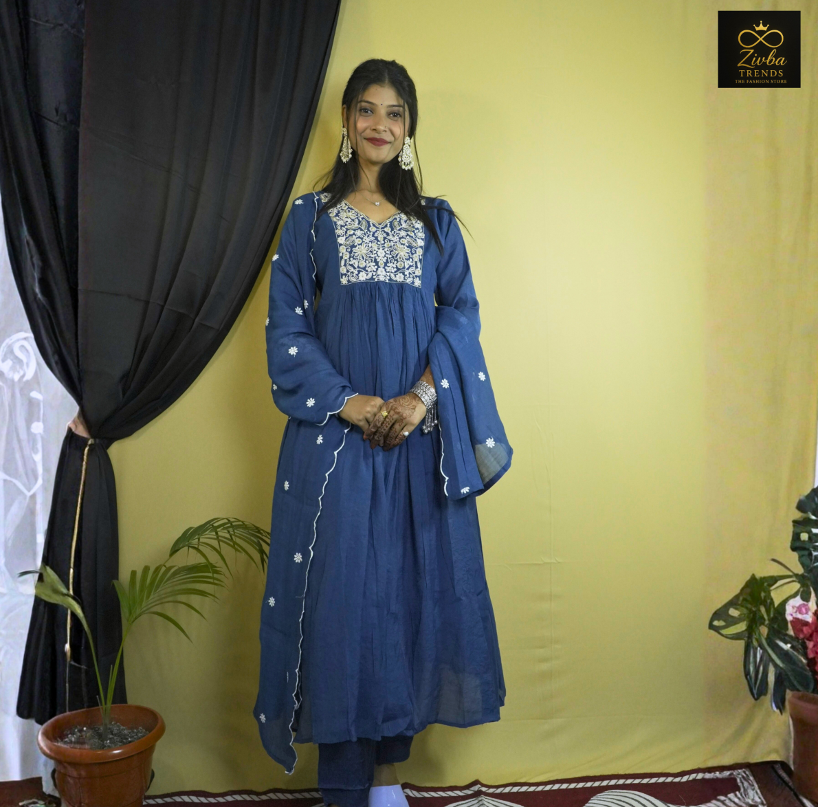 Peacock Blue Readymade Anarkali Suit Set