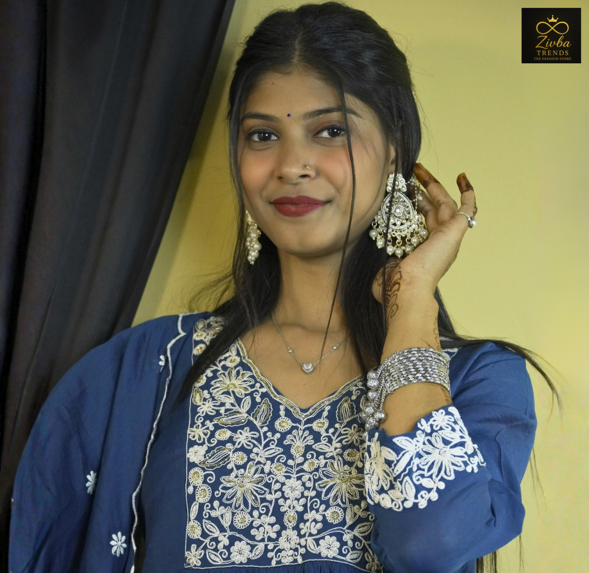 Peacock Blue Readymade Anarkali Suit Set