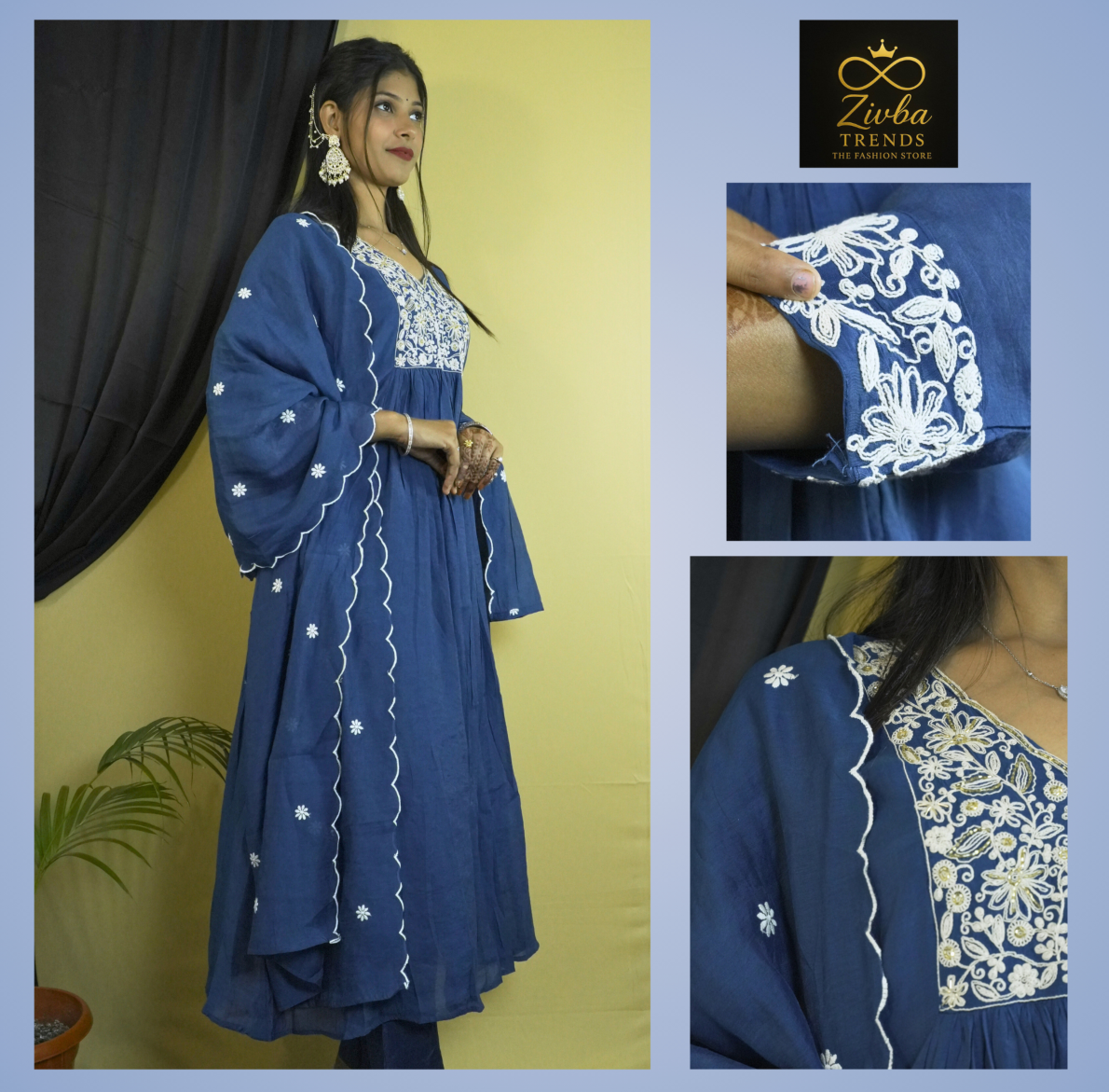 Peacock Blue Readymade Anarkali Suit Set