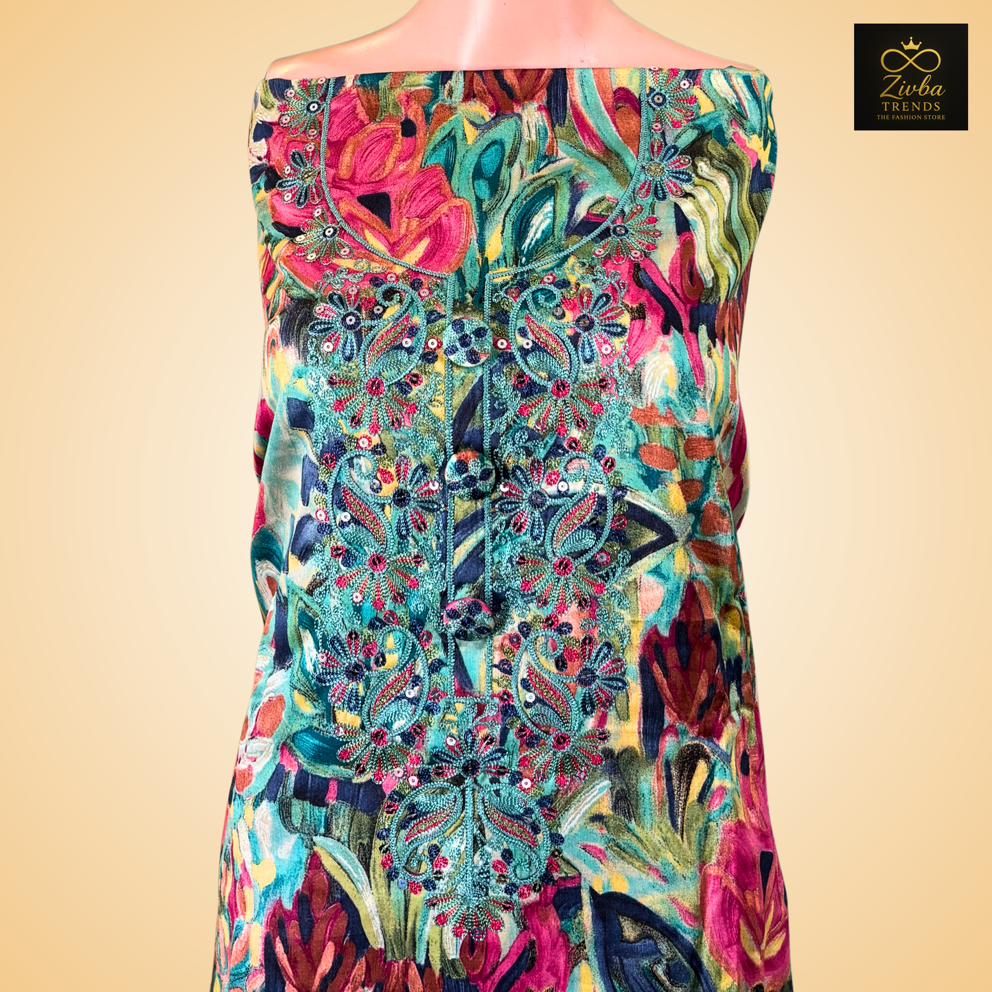 Glass Cotton Floral Print Suit Set – Peacock Green