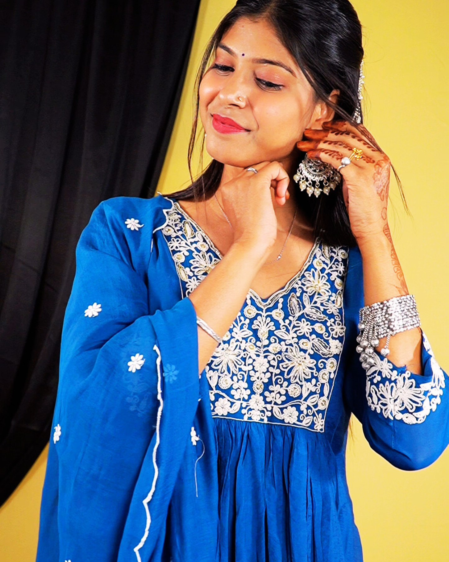 Peacock Blue Readymade Anarkali Suit Set