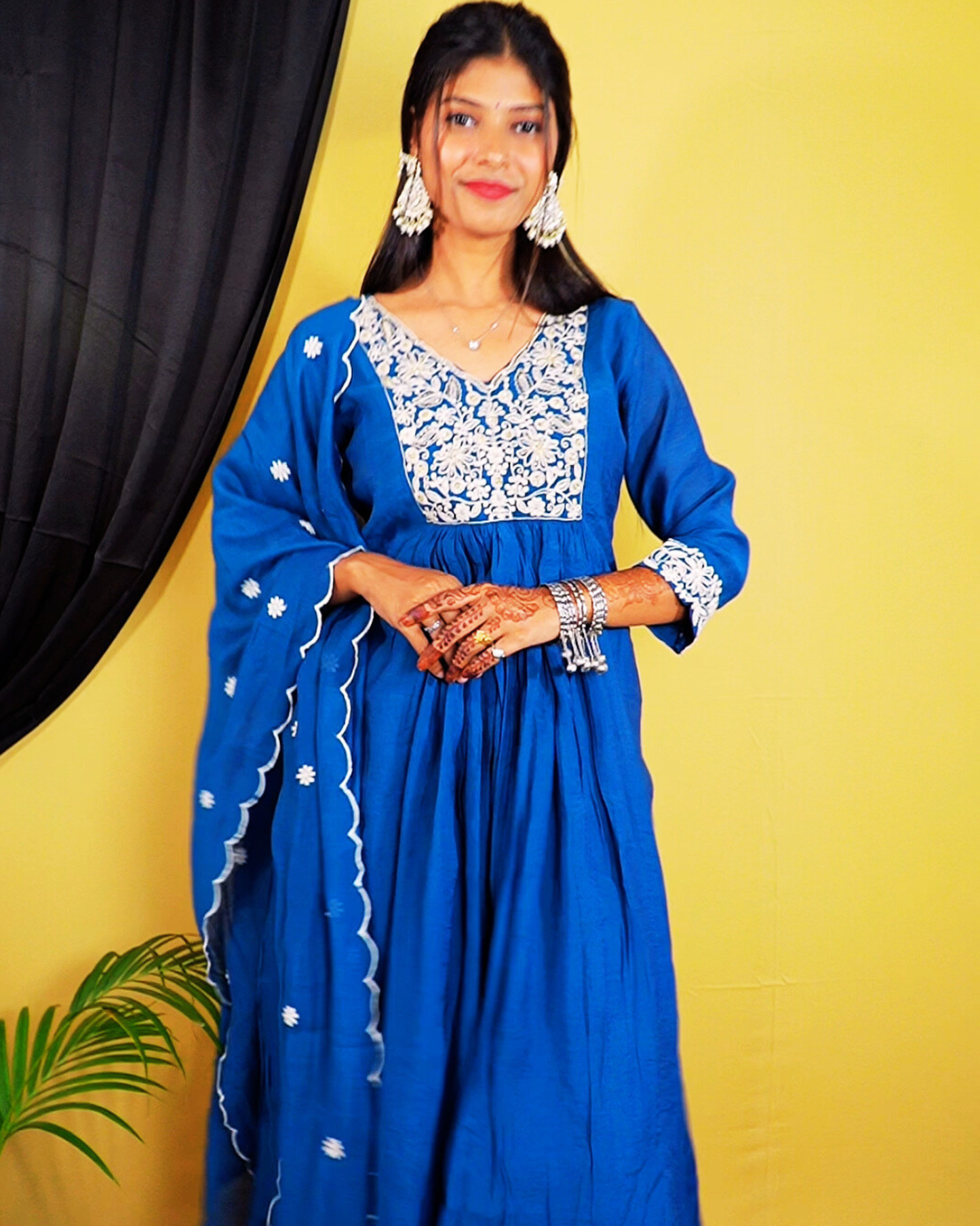 Peacock Blue Readymade Anarkali Suit Set