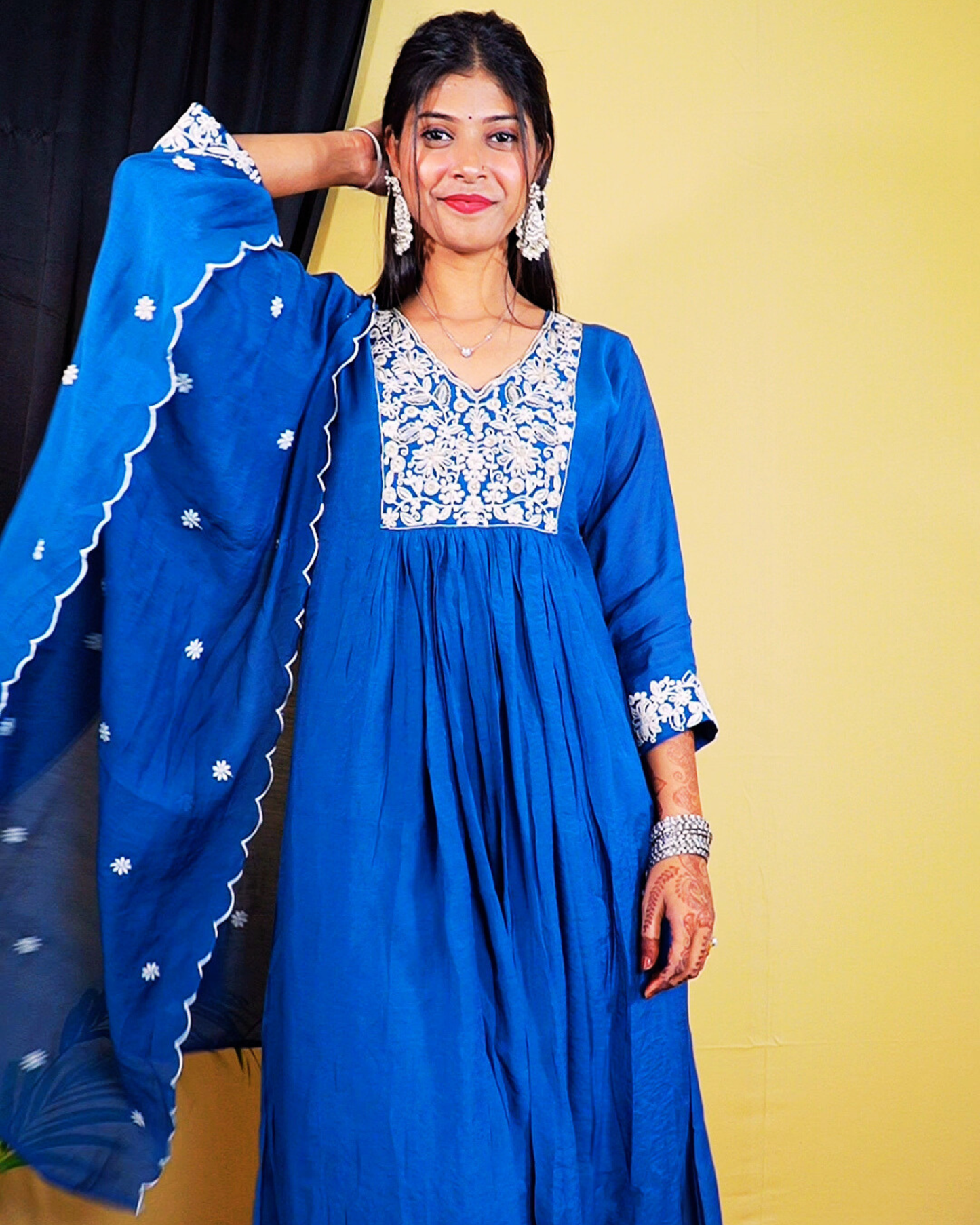 Peacock Blue Readymade Anarkali Suit Set