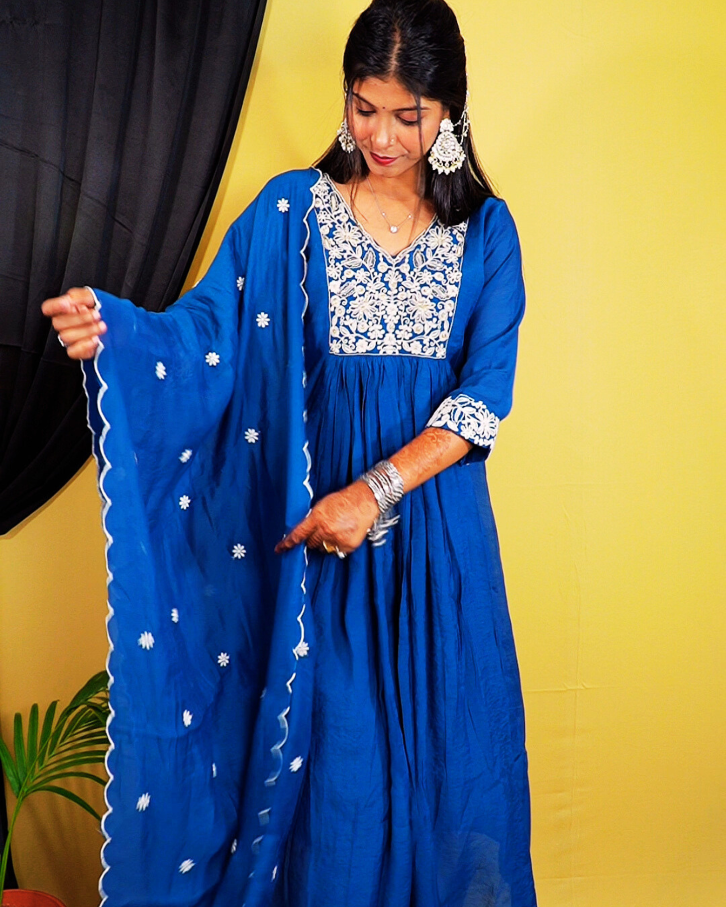 Peacock Blue Readymade Anarkali Suit Set