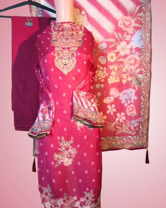 Rani Pink Crepe Silk Suit Set