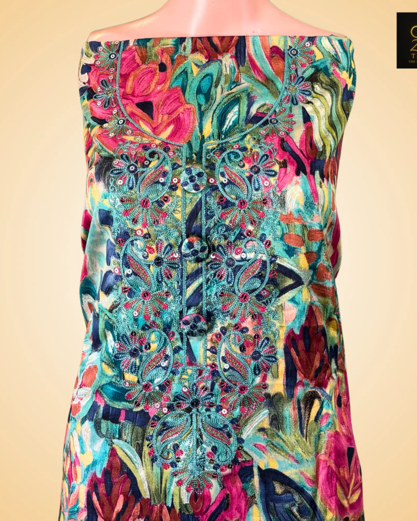 Glass Cotton Floral Print Suit Set – Peacock Green
