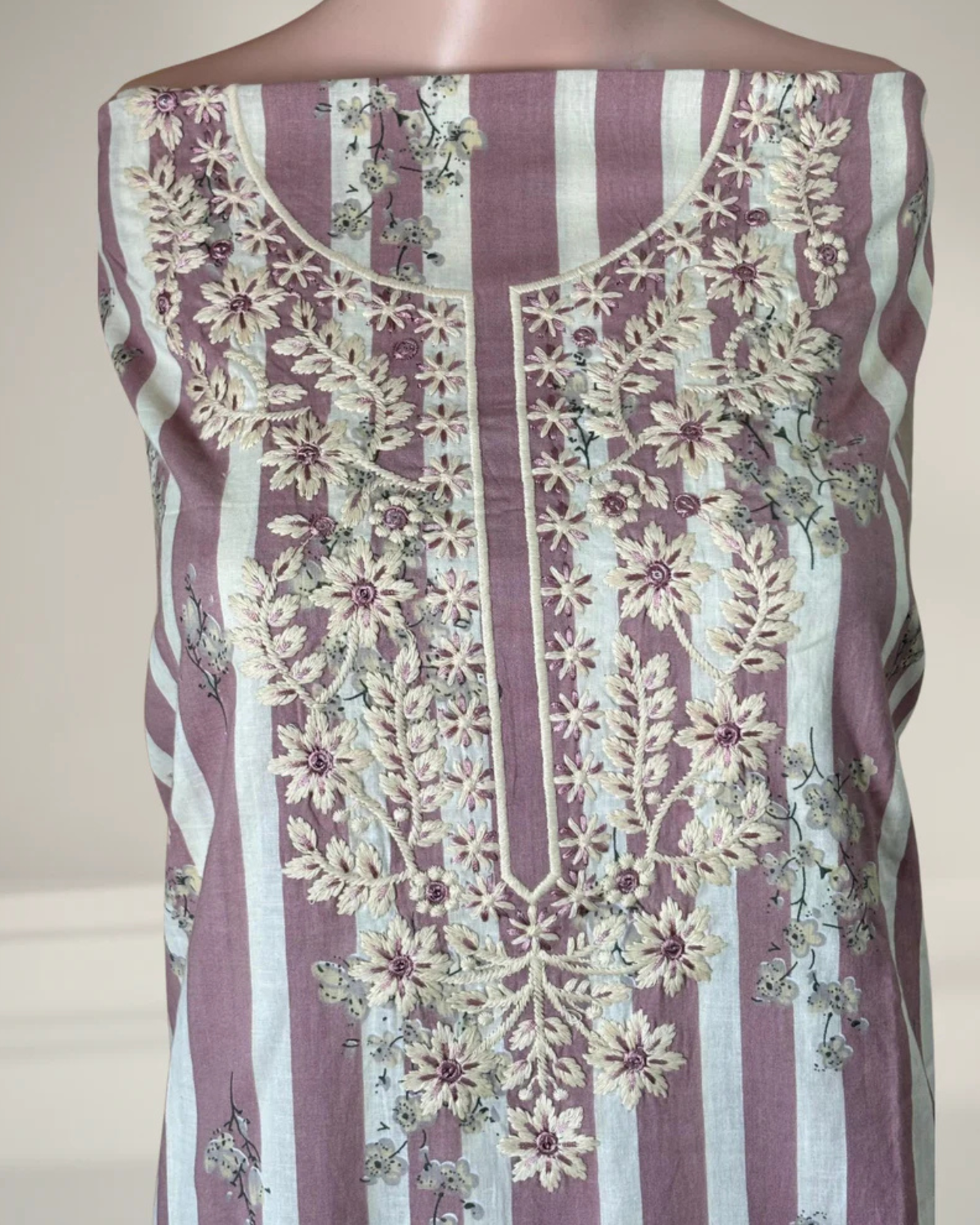 Pink Printed Suit Set with Thread Embroidery