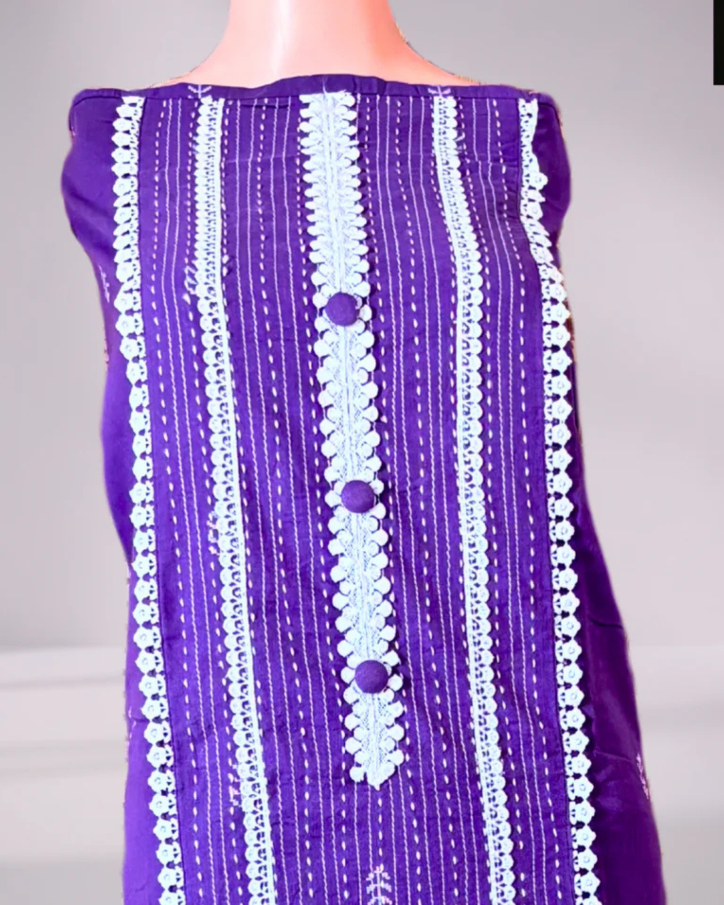 Purple Cotton Weaving Work Unstitched Suit Set