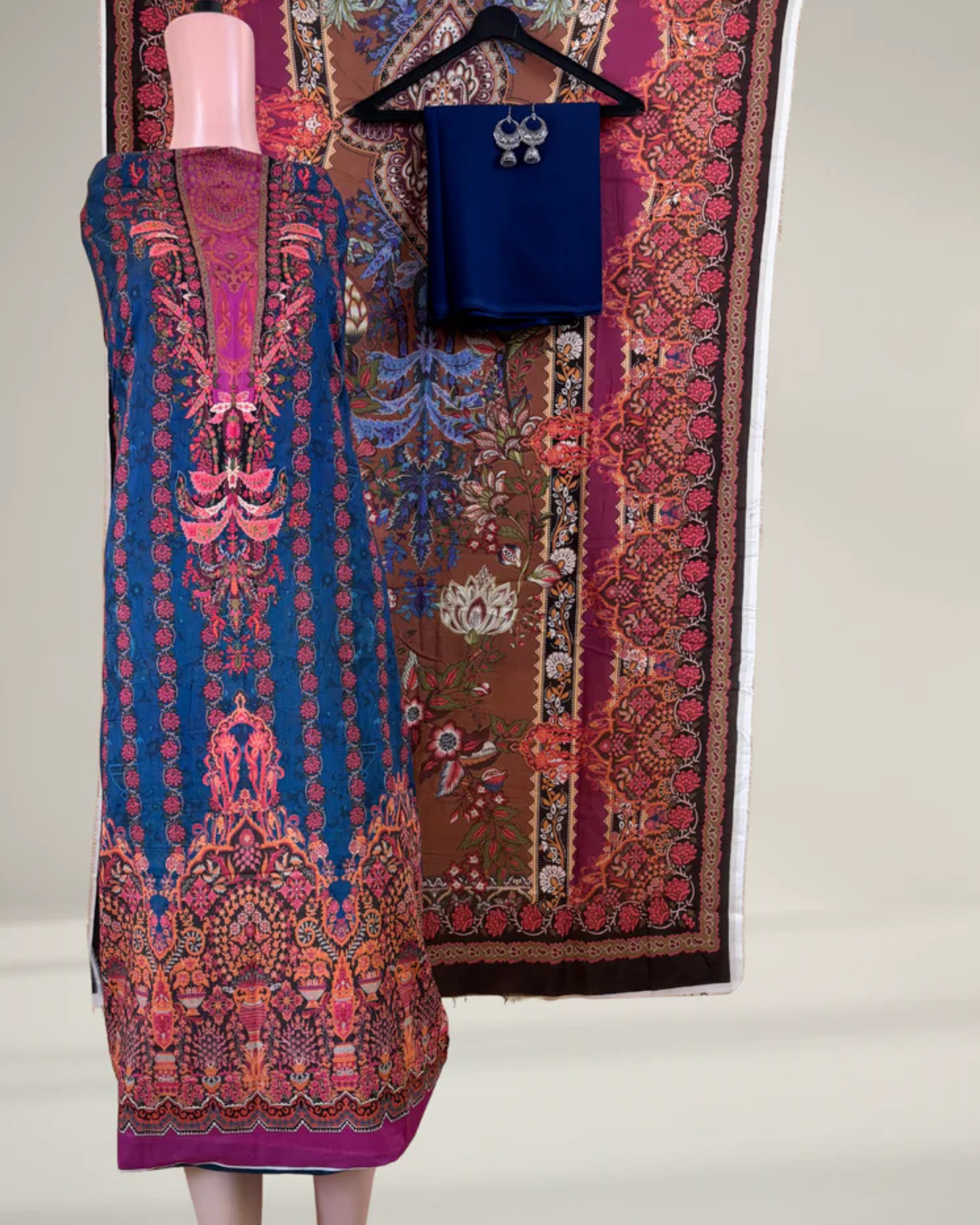 Morpankhi Blue Printed Suit Set with Elegant Floral Detailing