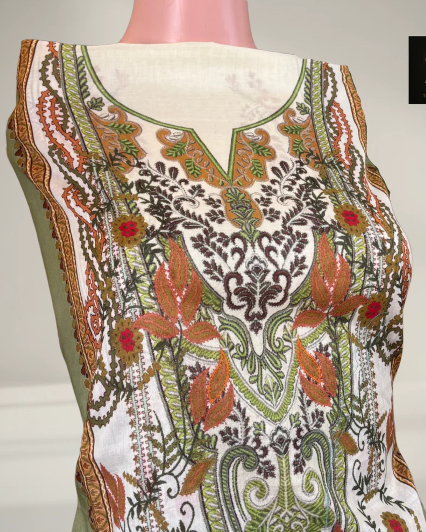 Parrot green  Printed Suit Set with Elegant Floral Detailing