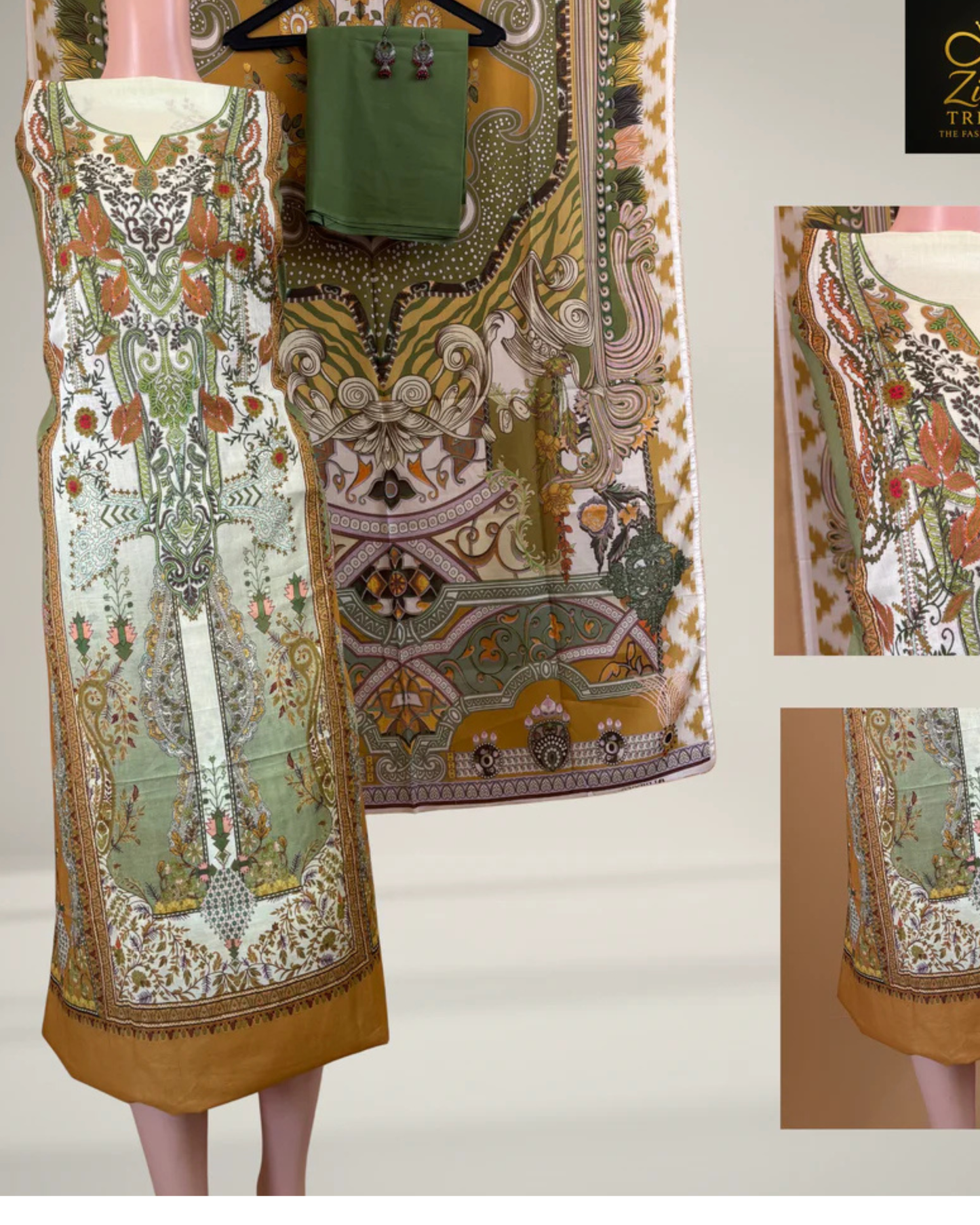 Parrot green  Printed Suit Set with Elegant Floral Detailing