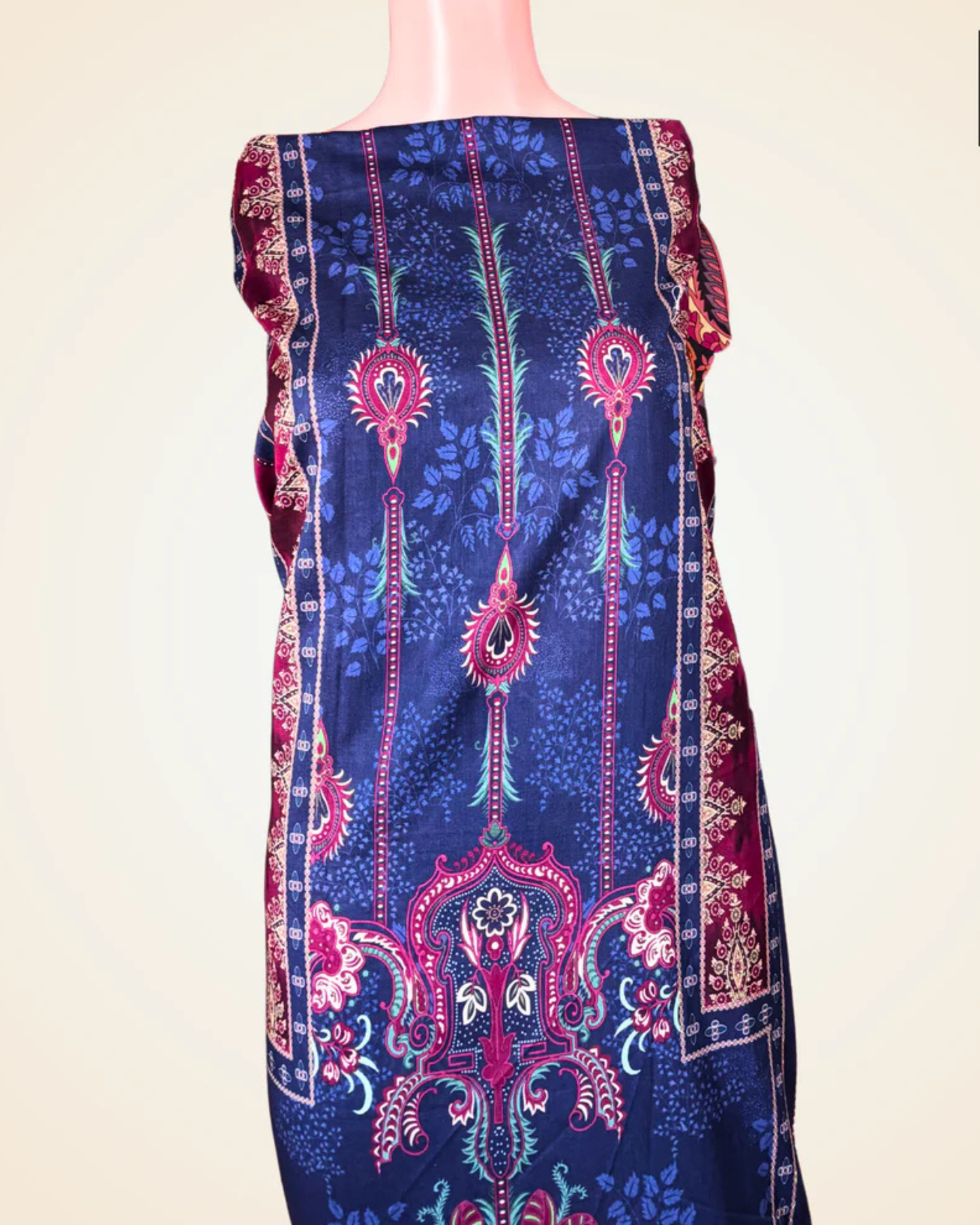 Navy  Blue Printed Suit Set with Elegant Floral Detailing