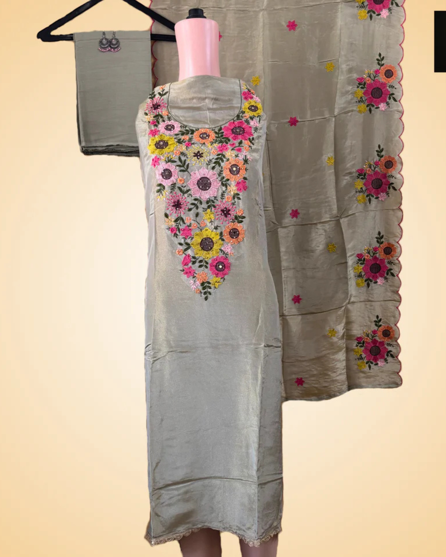 Light Mehndi Green Shine Tussle Suit Set