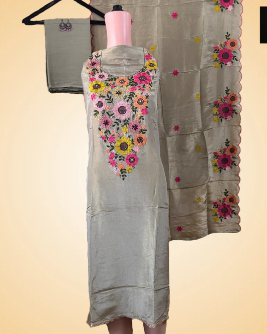 Light Mehndi Green Shine Tussle Suit Set