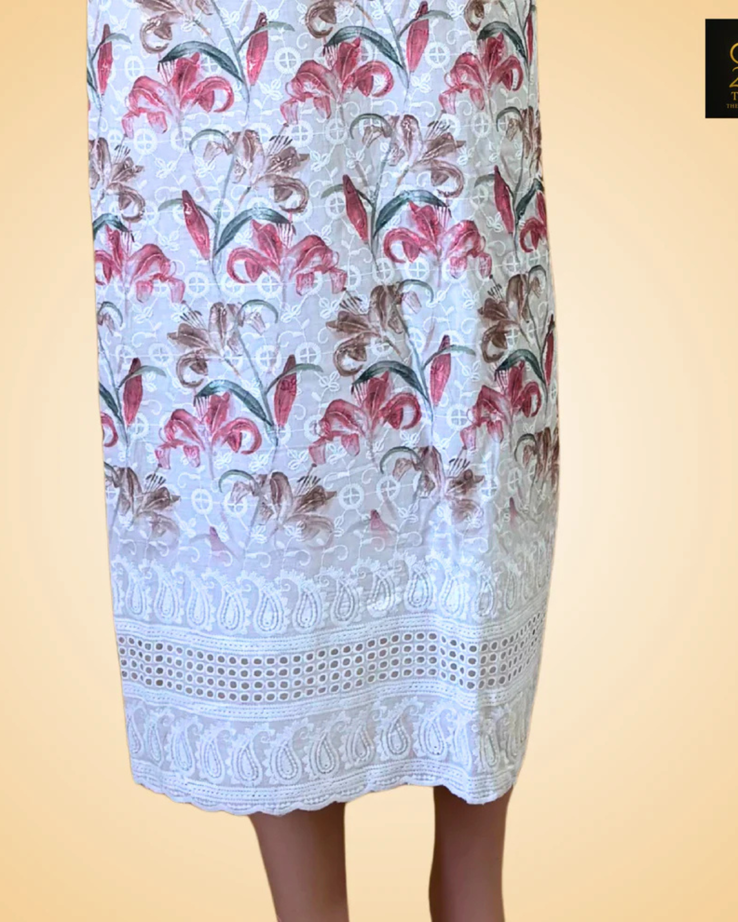 White + Off-White chikankari Work Printed Suit Set