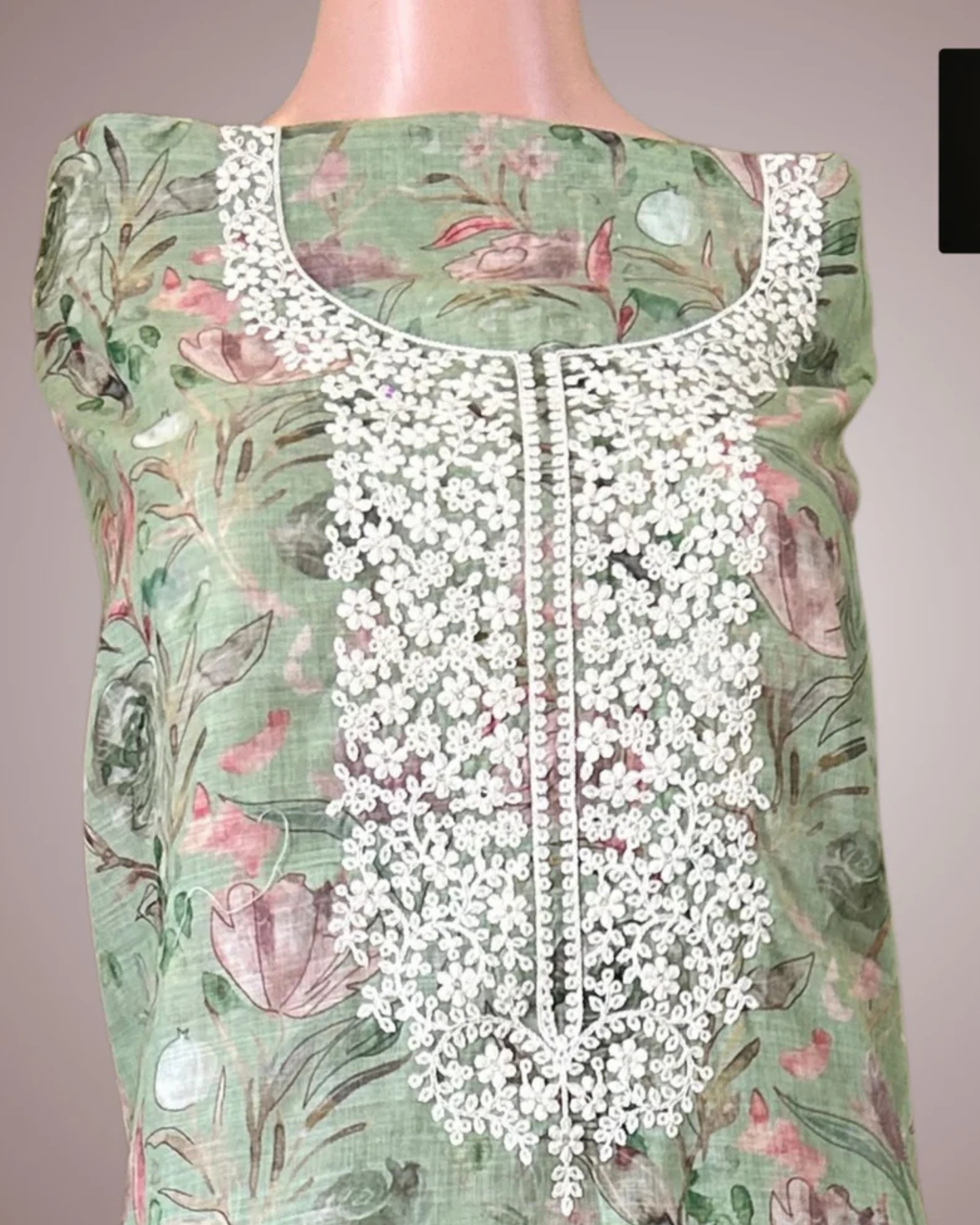 Pista Light Green Printed Suit Set with Embroidery Work
