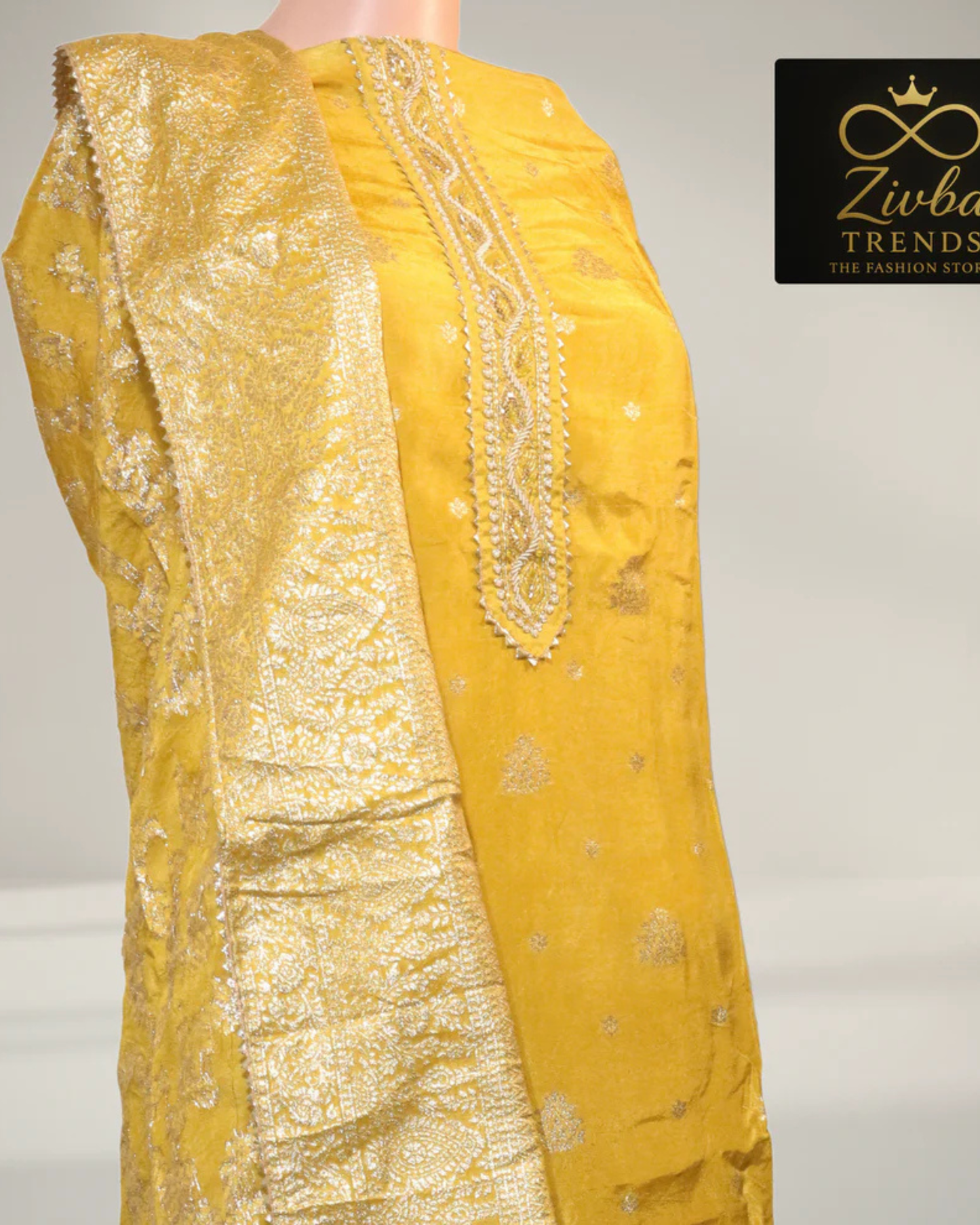 Banarasi Silk Suit Set – Kurta, Dupatta & Plain Bottom