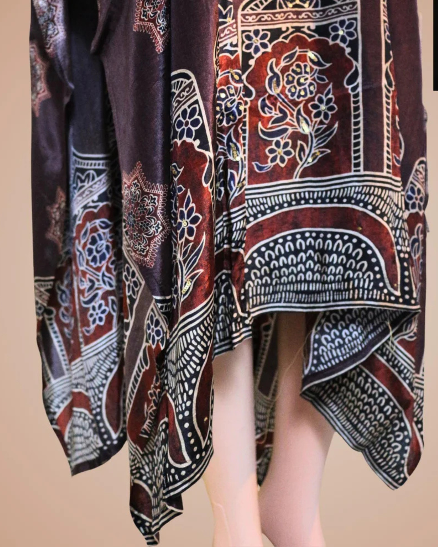 Brown Crepe Printed Suit Set with Hand Embroidery and Tassel Dupatta