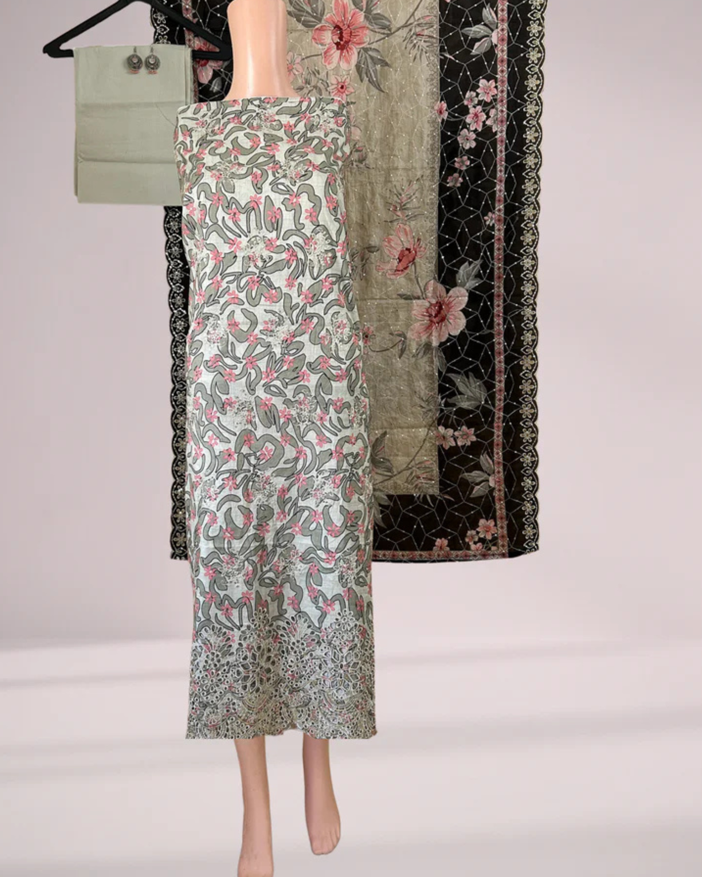 Printed Pista Green Embroidered Unstitched Suit Set