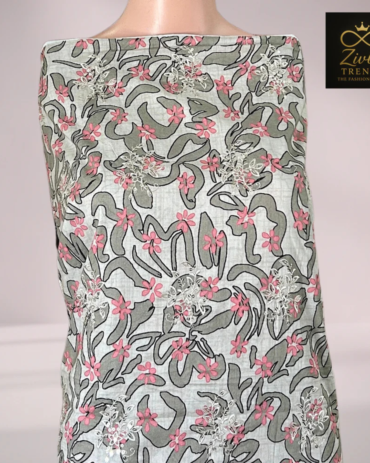 Printed Pista Green Embroidered Unstitched Suit Set