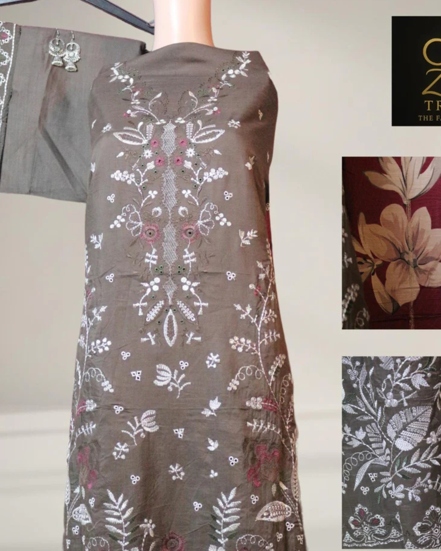 Coffee Brown Embroidered Unstitched Suit Set