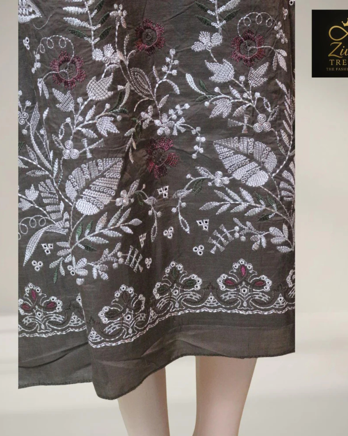Coffee Brown Embroidered Unstitched Suit Set