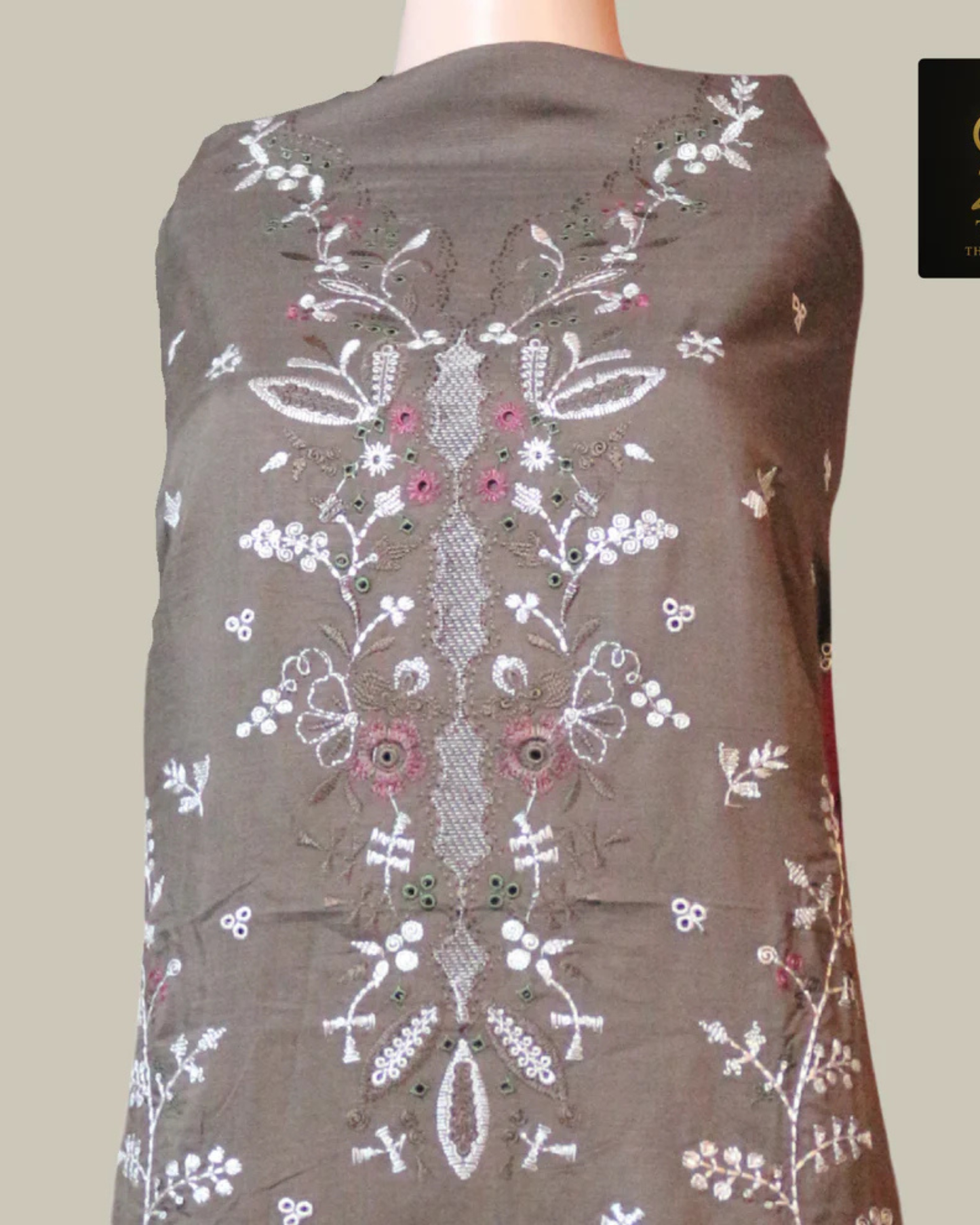 Coffee Brown Embroidered Unstitched Suit Set