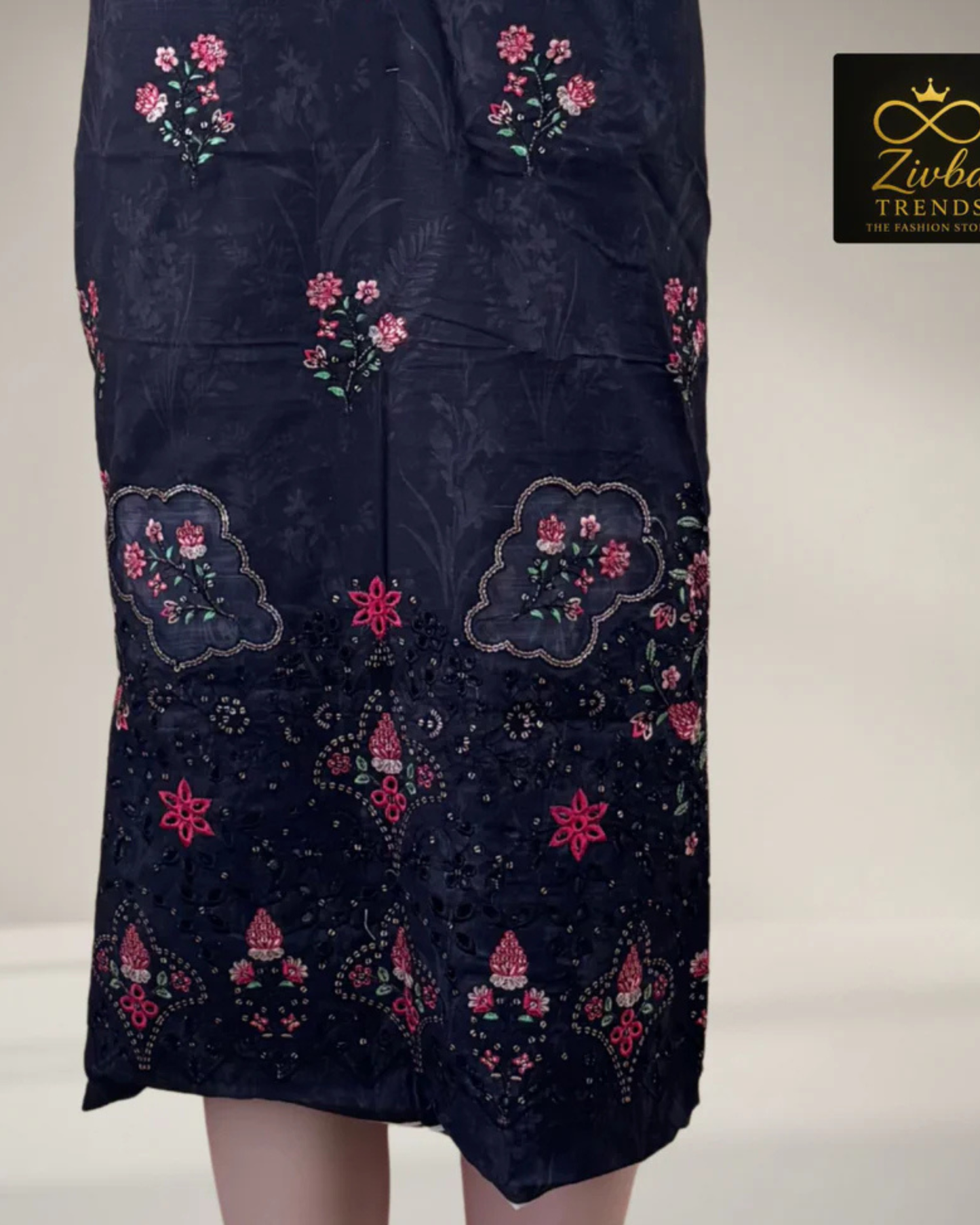 Black & Cherry Red Embroidered Suit Set with Sequence Detailing