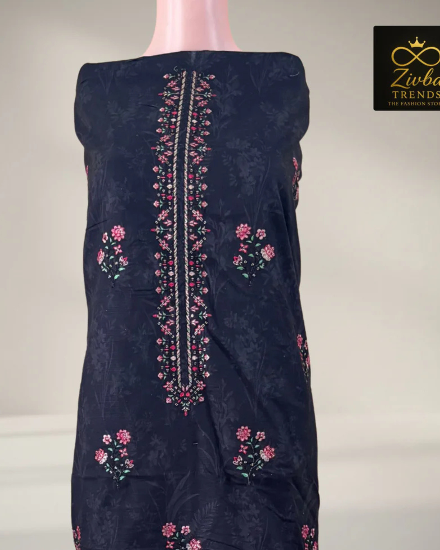 Black & Cherry Red Embroidered Suit Set with Sequence Detailing