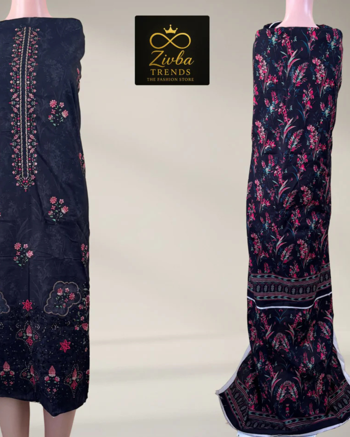 Black & Cherry Red Embroidered Suit Set with Sequence Detailing