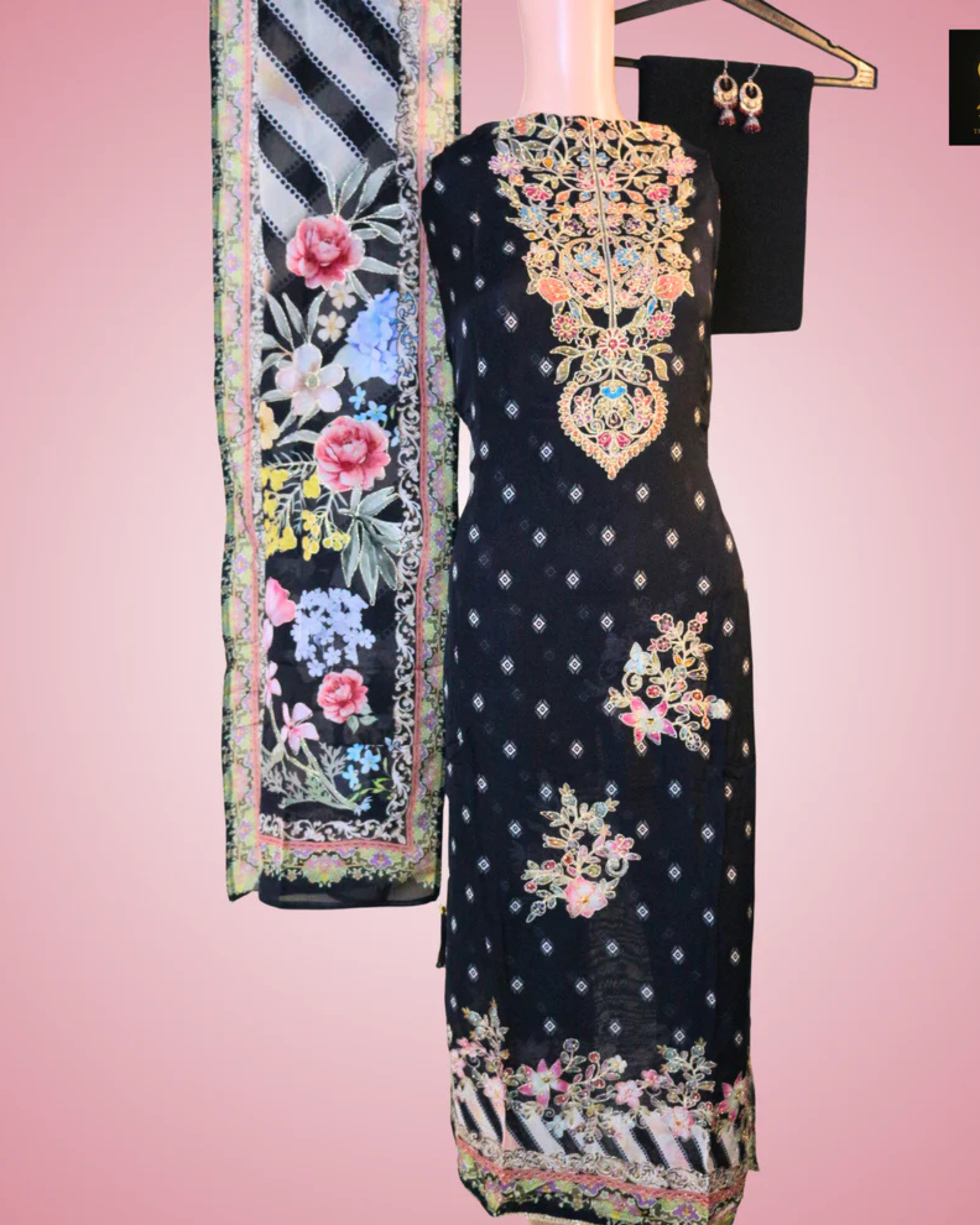 Black Crepe Silk Suit Set