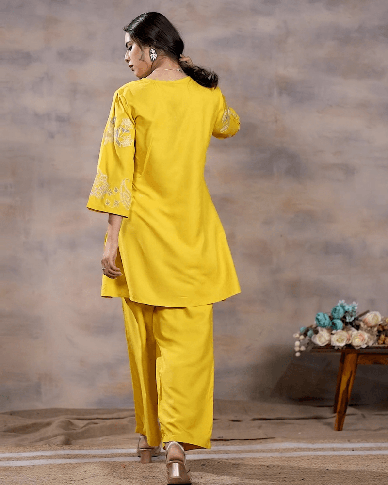 Trendy Yellow  Embroidered Co-Ord Set