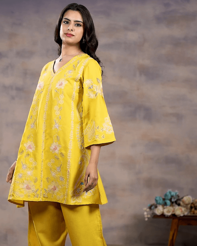 Trendy Yellow  Embroidered Co-Ord Set