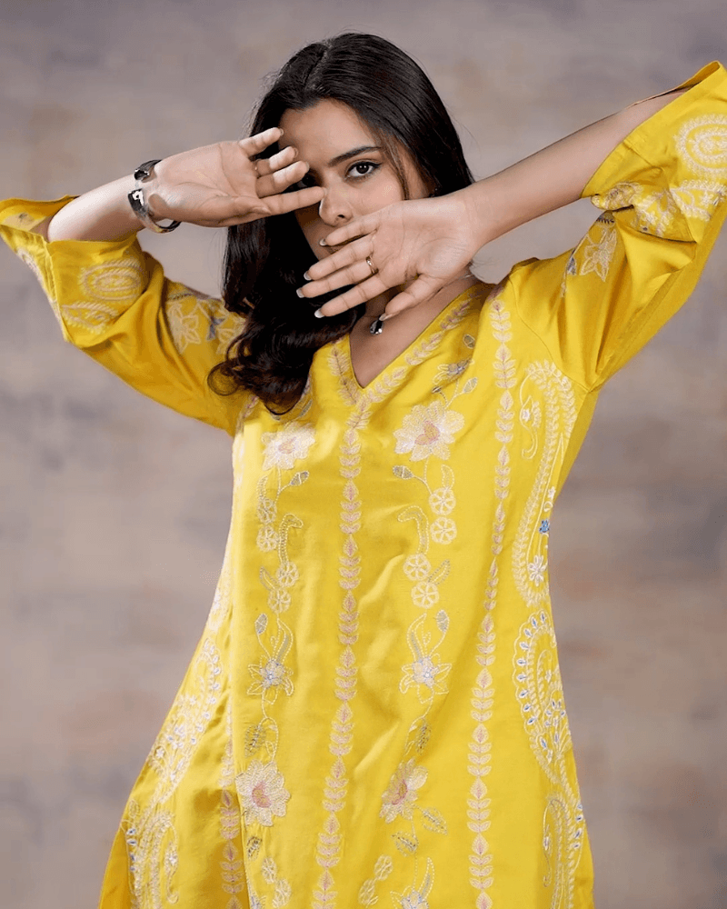 Trendy Yellow  Embroidered Co-Ord Set