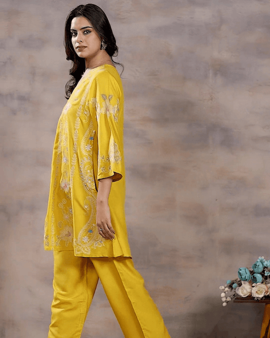Trendy Yellow  Embroidered Co-Ord Set
