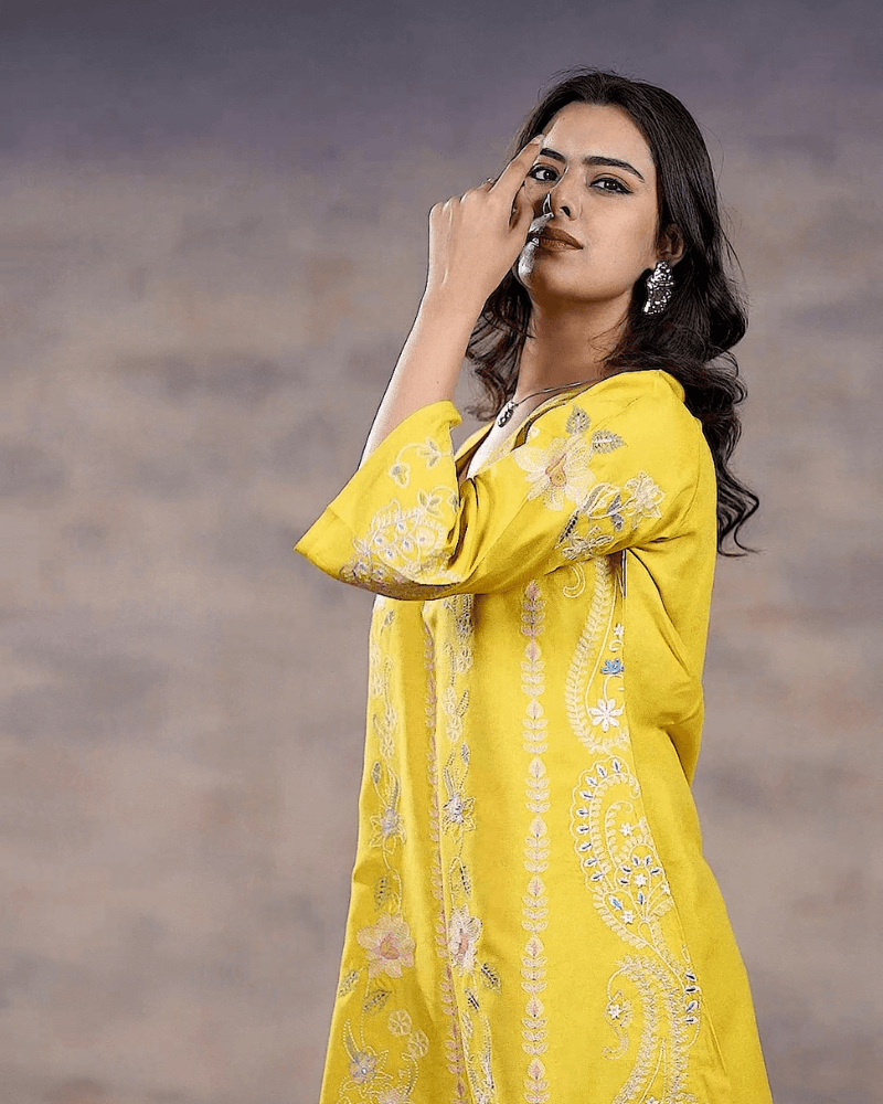 Trendy Yellow  Embroidered Co-Ord Set