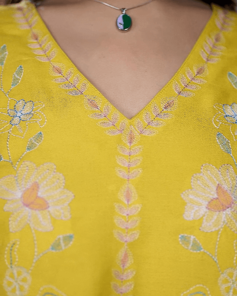Trendy Yellow  Embroidered Co-Ord Set