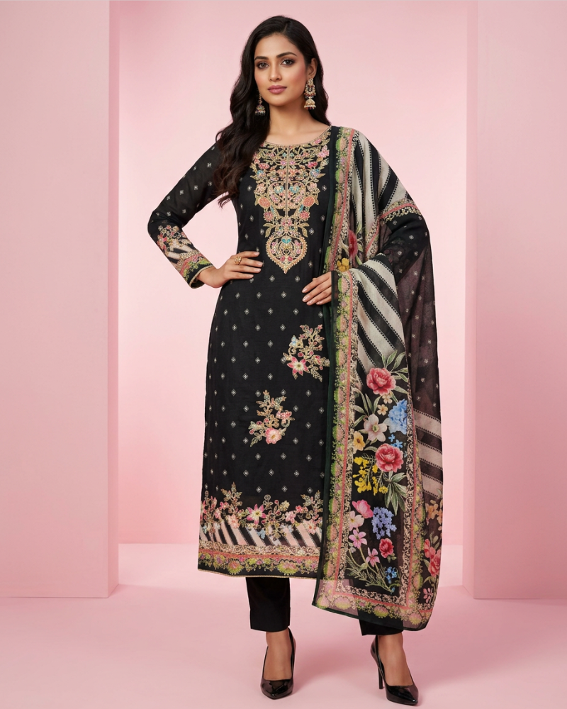 Black Crepe Silk Suit Set