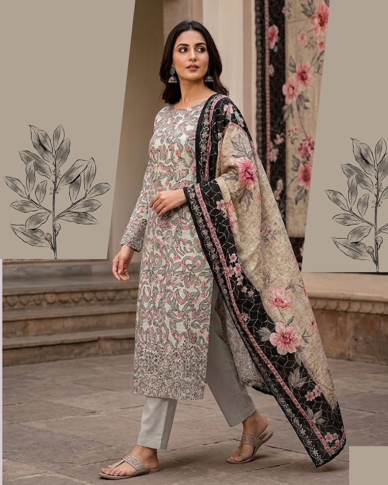 Printed Pista Green Embroidered Unstitched Suit Set