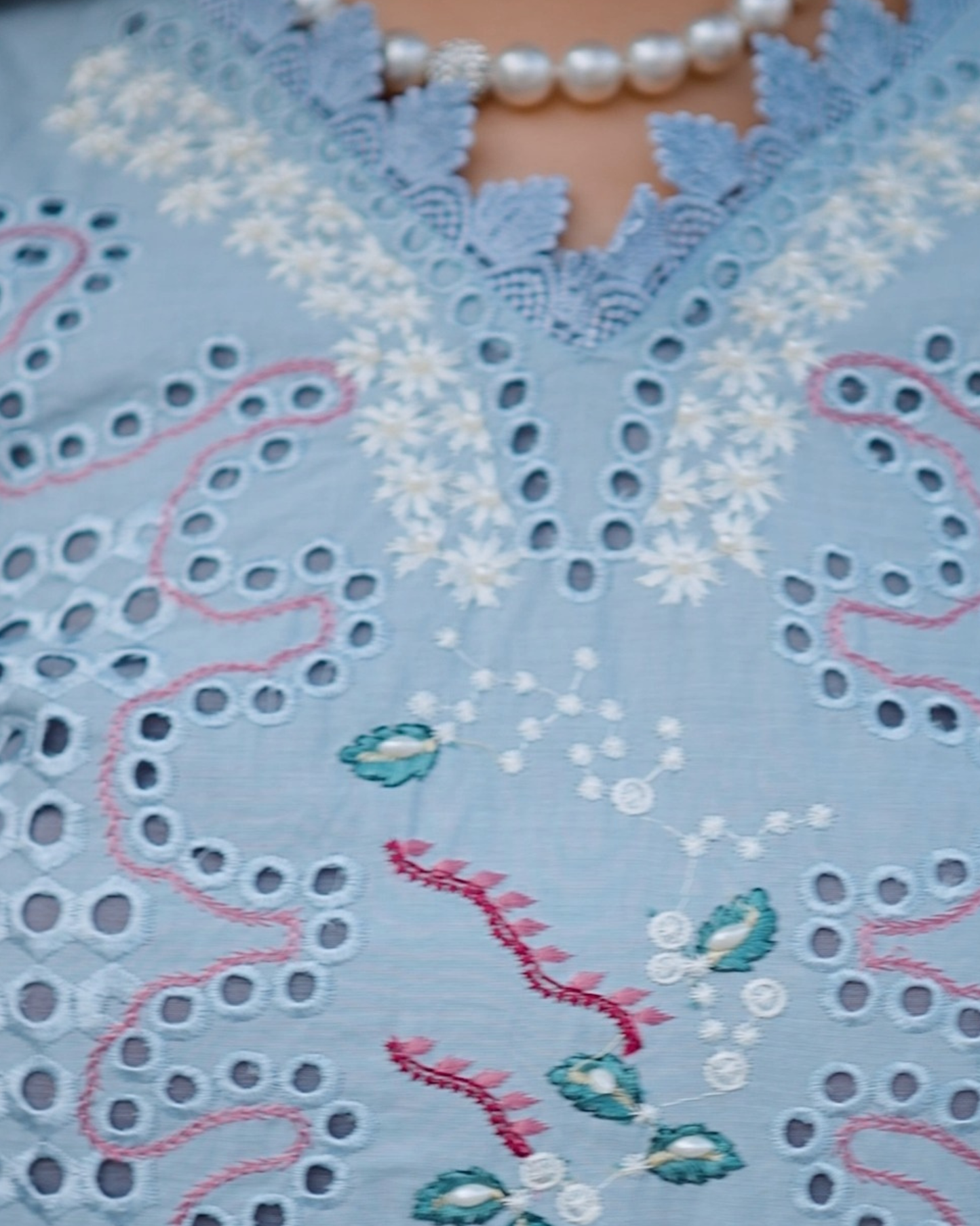 Sky Blue Cut Work Design