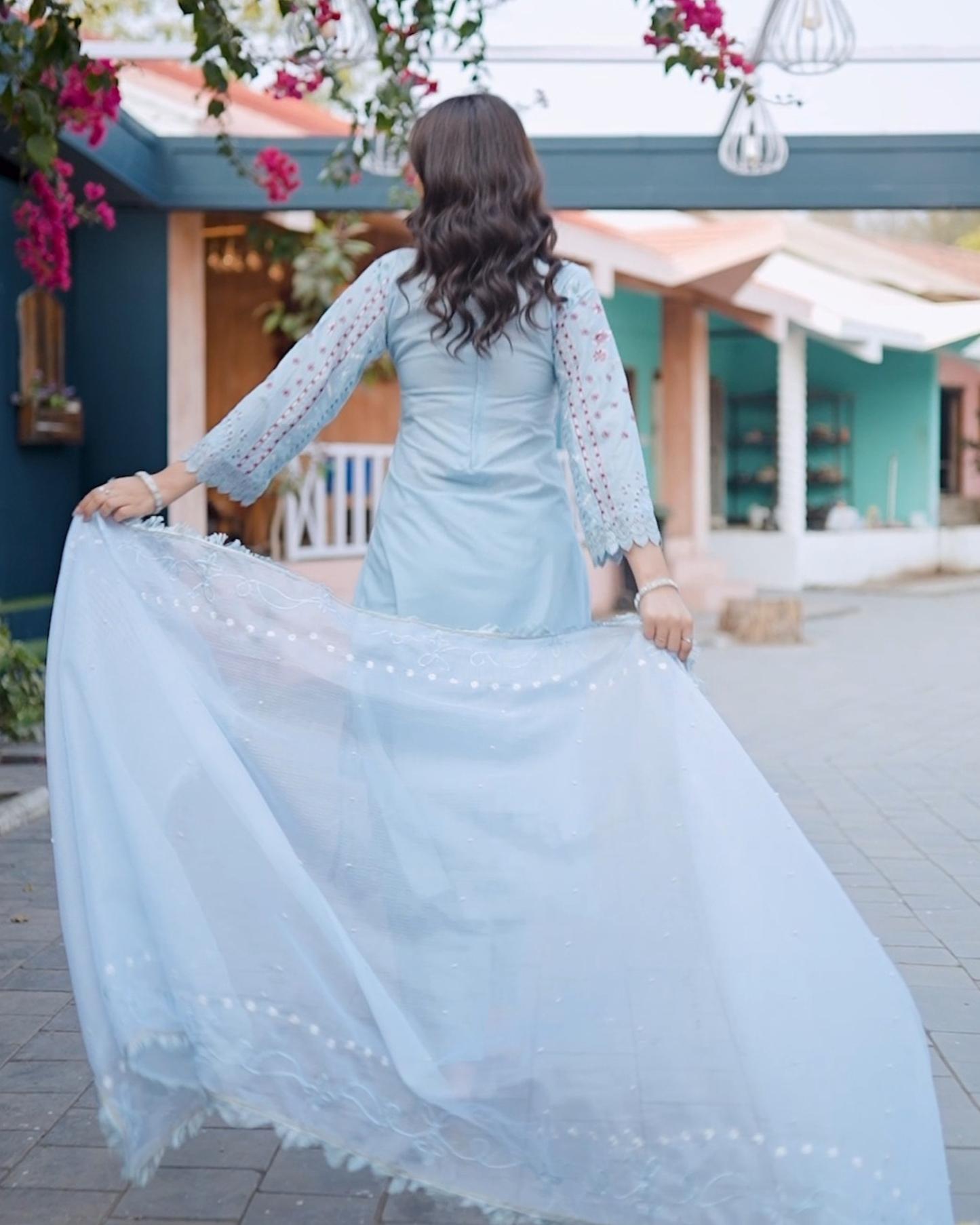 Sky Blue Cut Work Design