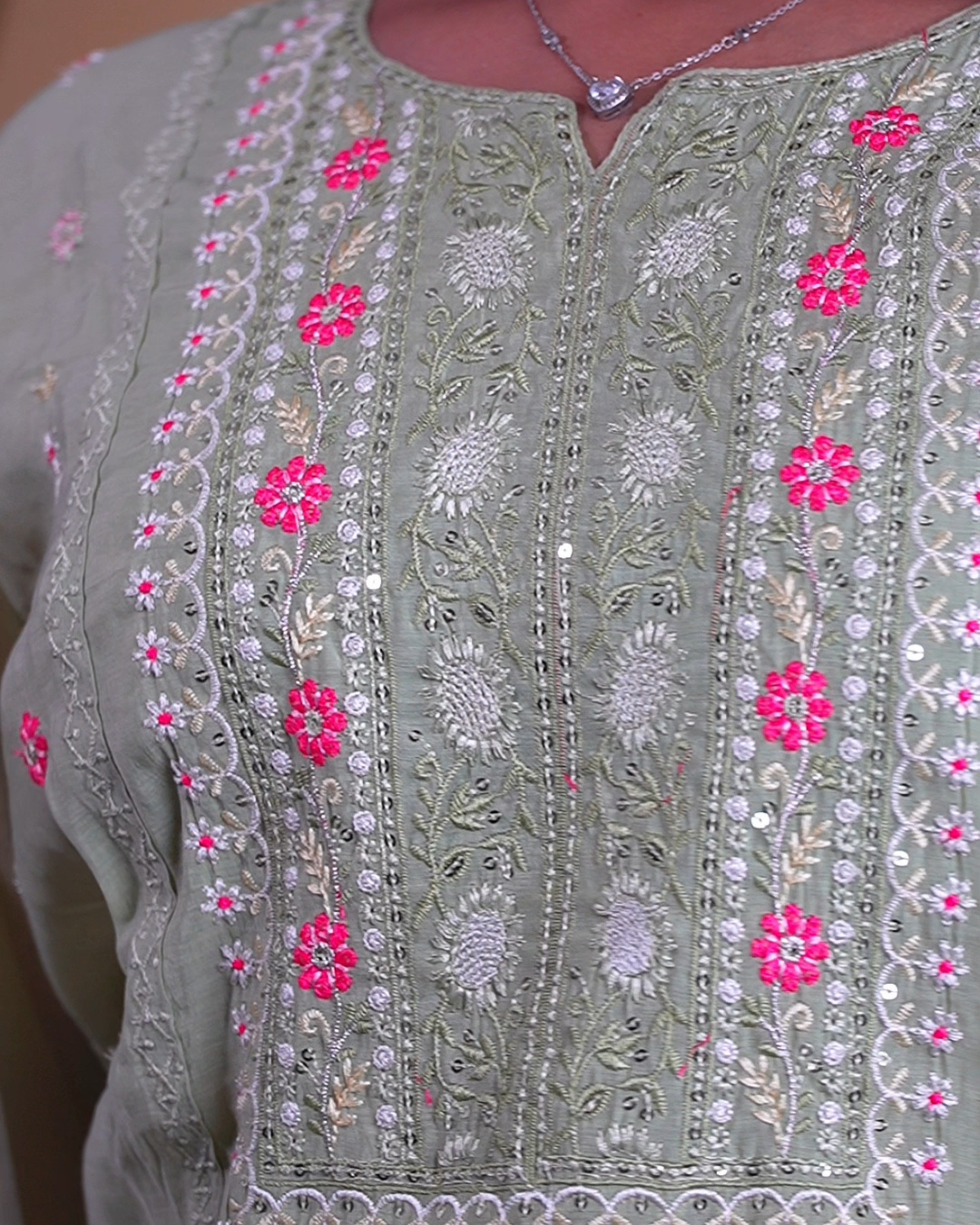 Pista Mul Embroidery Cut Work Suit Set