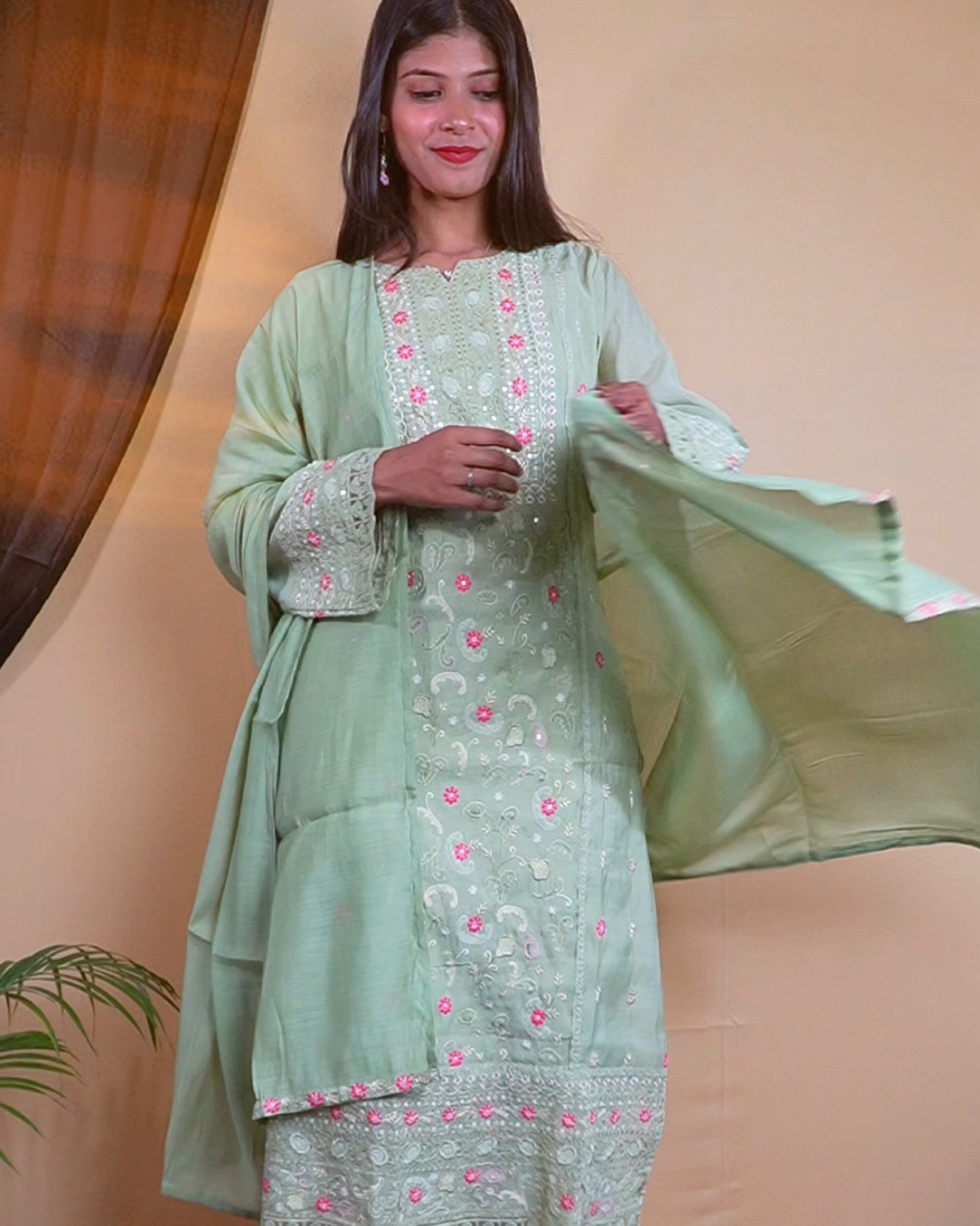 Pista Mul Embroidery Cut Work Suit Set