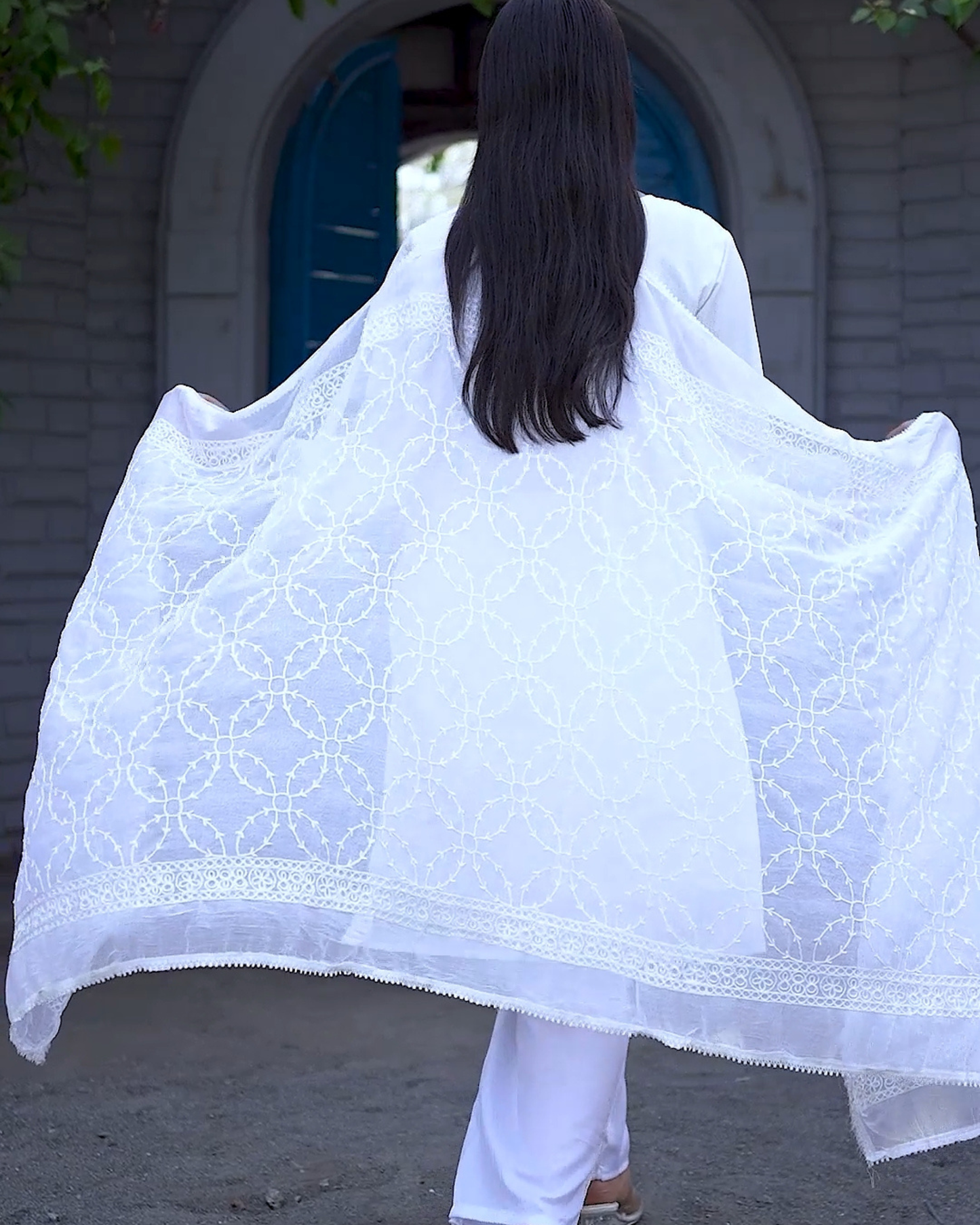 Off-White Chanderi Embroidered Cutwork Unstitched Suit